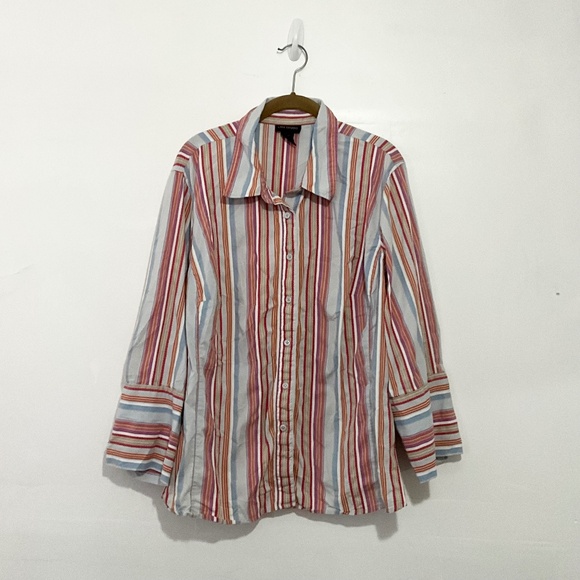 LANE BRYANT Women Button Down Shirt Striped Multi Color 3/4 Sleeve Size 22/24 - Picture 1 of 5